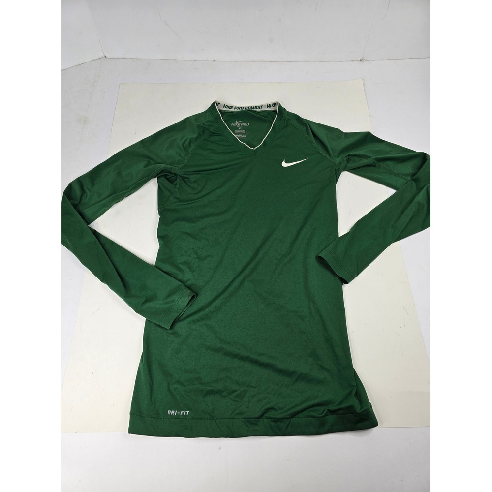 Nike Pro Combat Compression Shirt Mens Small Green Long Sleeve Dri-FIT V-Neck